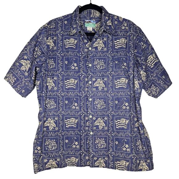 Reyn Spooner L Cotton Button Up Short Sleeve Hawaiian Shirt Lahaina Sailor - Picture 1 of 3